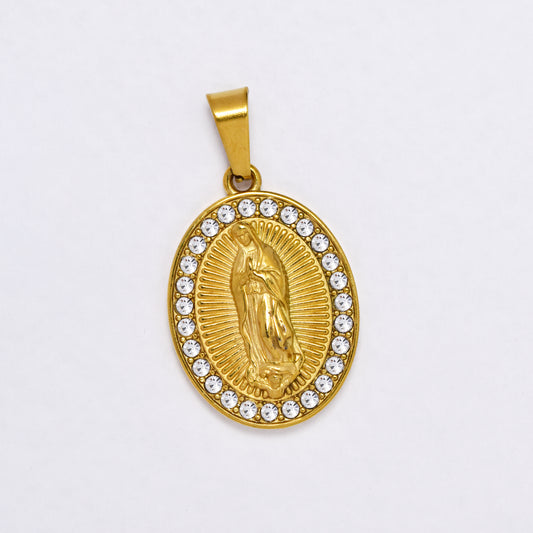 SSYP6858 - Steel 22mm x 17mm Mother Mary CZ pendant