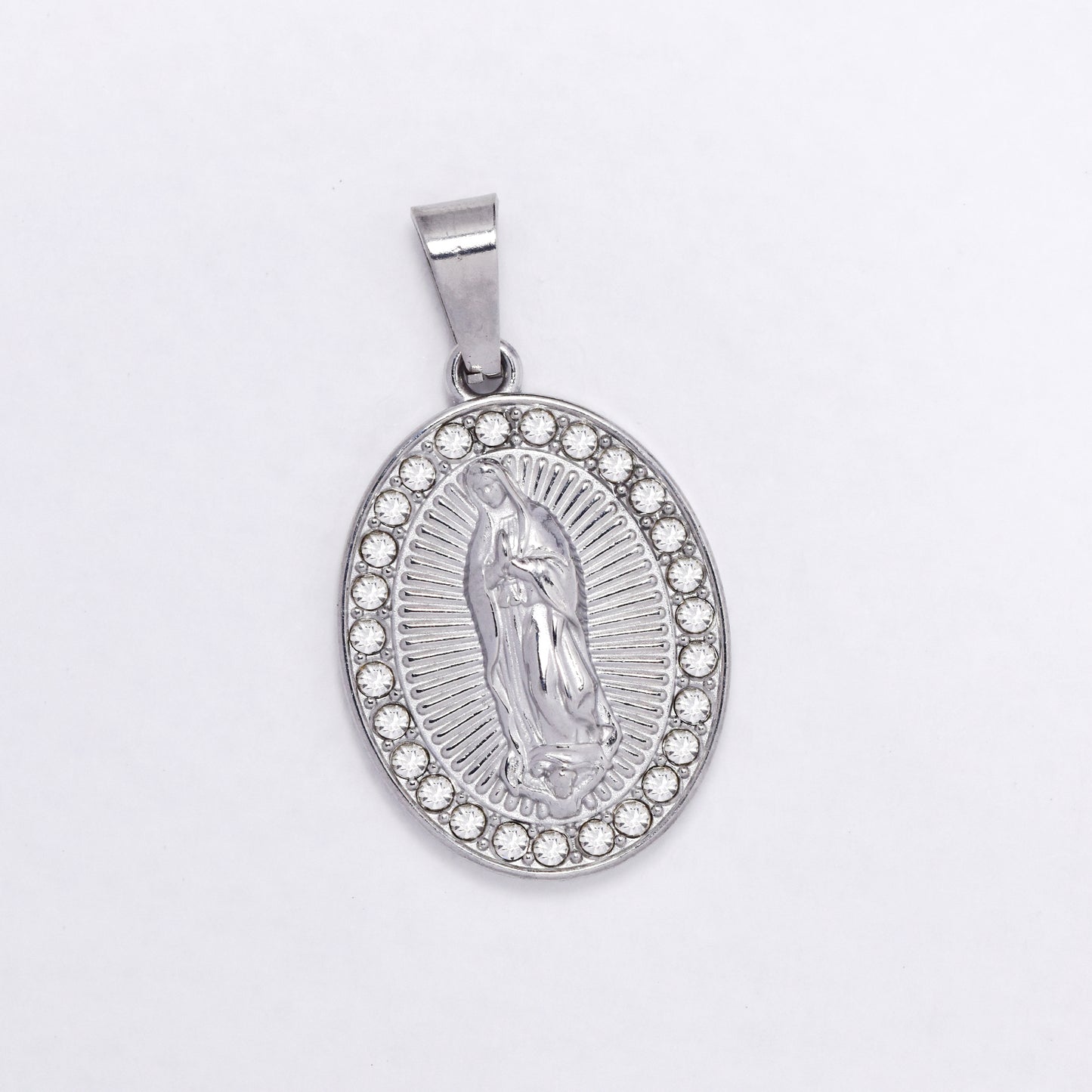SSYP6858 - Steel 22mm x 17mm Mother Mary CZ pendant