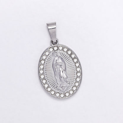 SSYP6858 - Steel 22mm x 17mm Mother Mary CZ pendant