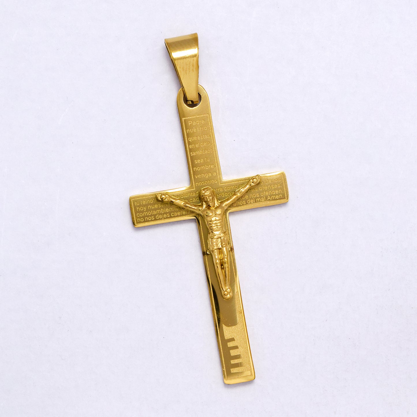 SSYP7185 - Steel 45mm x 24mm crucifix & Spanish Lords Prayer pendant