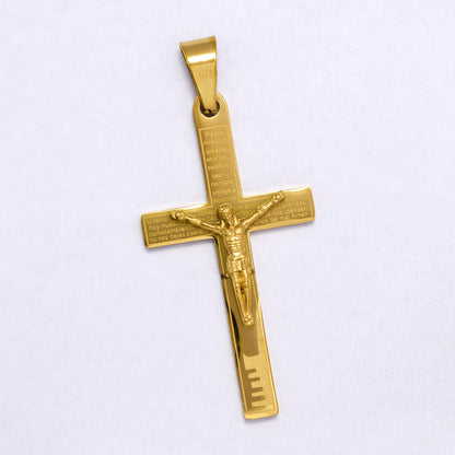 SSYP7185 - Steel 45mm x 24mm crucifix & Spanish Lords Prayer pendant