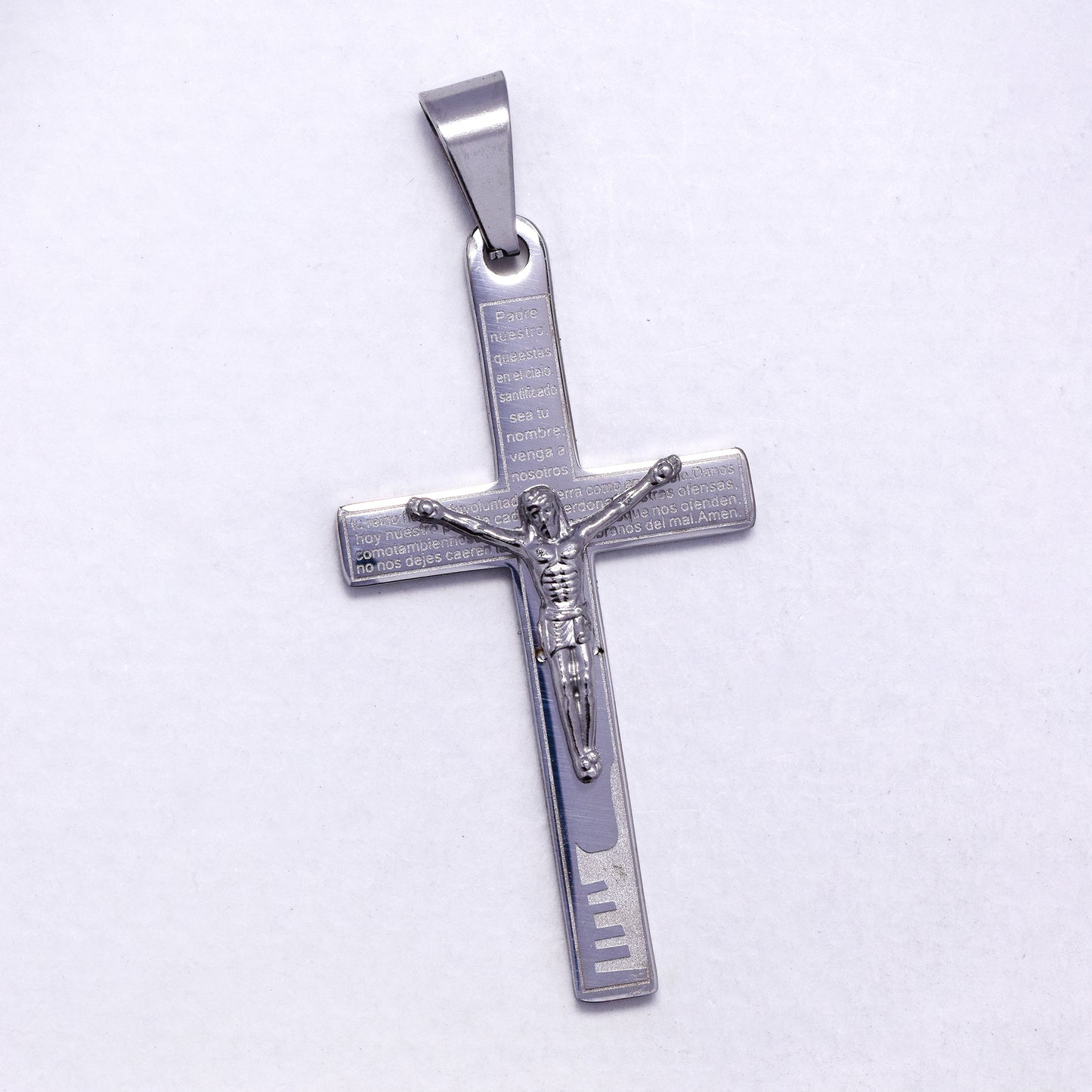 SSYP7185 - Steel 45mm x 24mm crucifix & Spanish Lords Prayer pendant