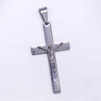 SSYP7185 - Steel 45mm x 24mm crucifix & Spanish Lords Prayer pendant