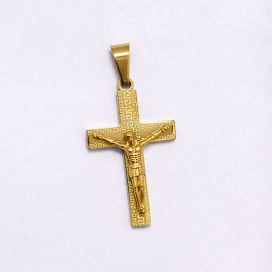 SSYP7186 - Steel 30mm x 18mm crucifix with Grecian pattern pendant