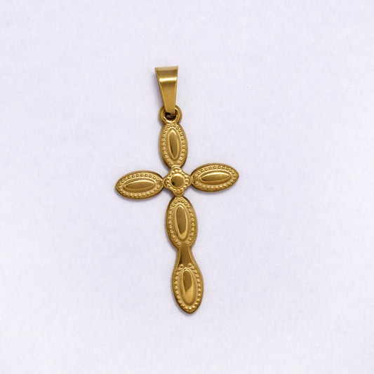 SSYP7190 - Steel 35mm x 20mm oval segment cross pendant with beaded edge