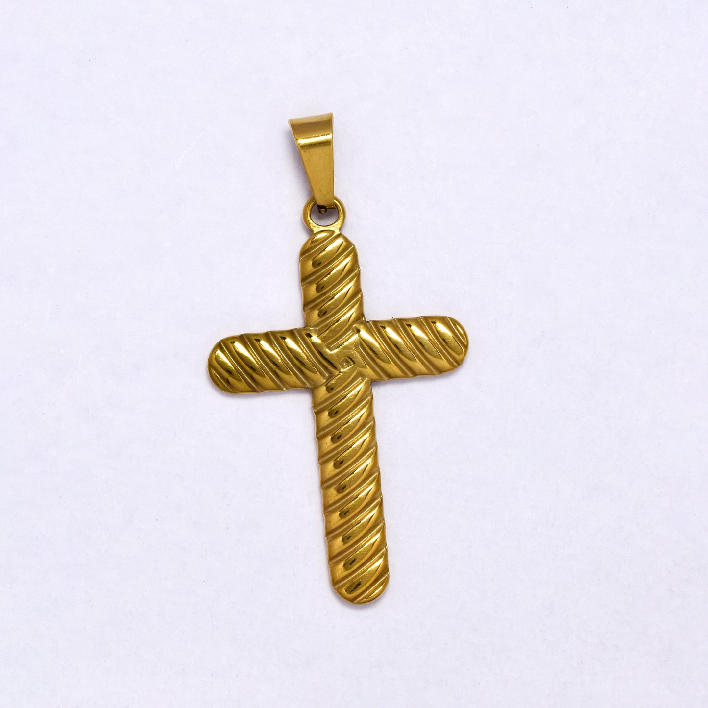 SSYP7191 - Steel 36mm x 23mm line-textured rounded edge cross pendant