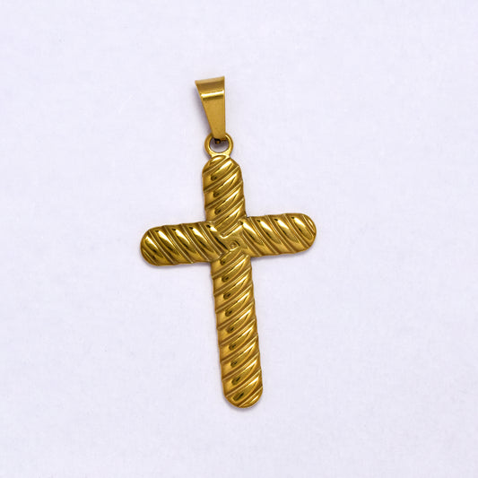 SSYP7191 - Steel 36mm x 23mm line-textured rounded edge cross pendant
