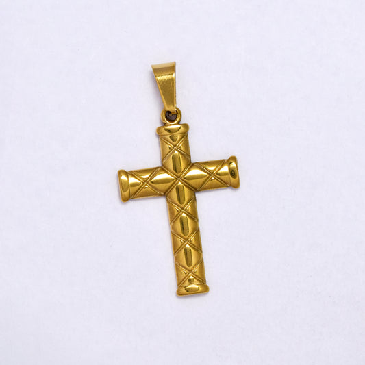 SSYP7194 - Steel 30mm x 20mm cross pendant with criss-cross pattern