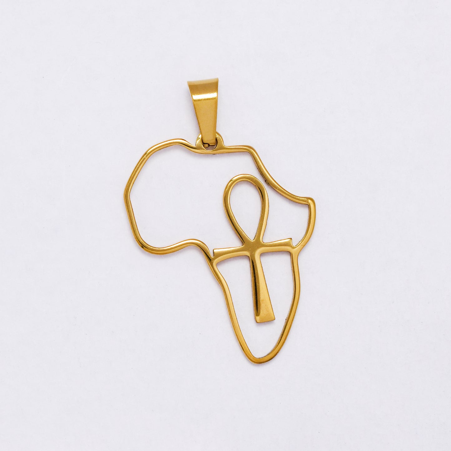 SSYP7196 - Steel 30mm x 23mm cutout Africa pendant with Egyptian cross