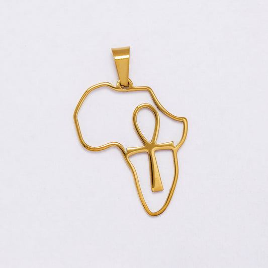 SSYP7196 - Steel 30mm x 23mm cutout Africa pendant with Egyptian cross
