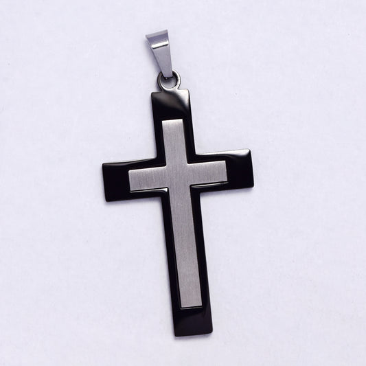 SSYP7197 - Steel 40mm x 25mm 2 toned cross pendant