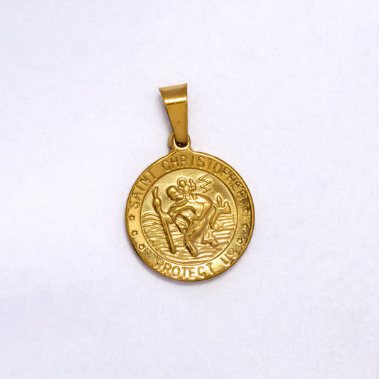 SSYP7198 - Steel 18mm round Saint Christopher medallion pendant