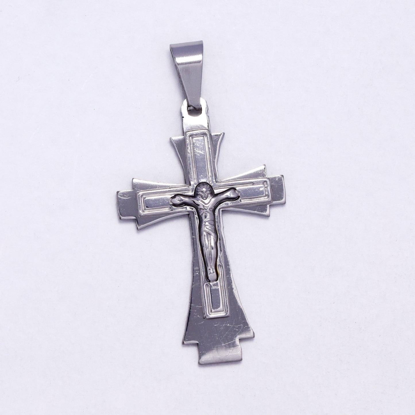 SSYP7199 - Steel 40mm x 25mm double layered crucifix pendant