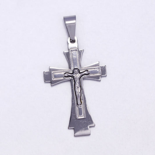 SSYP7199 - Steel 40mm x 25mm double layered crucifix pendant