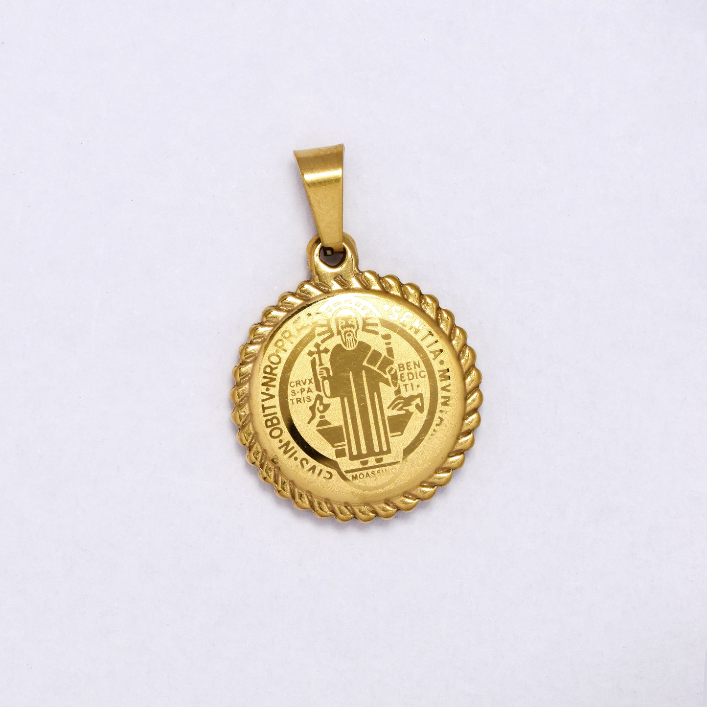 SSYP7200 - Steel 19mm Saint Benedict textured border medallion pendant