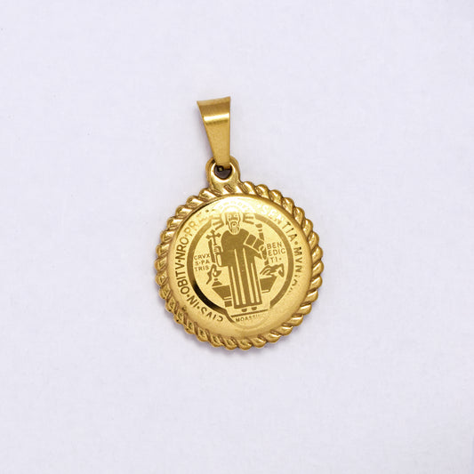 SSYP7200 - Steel 19mm Saint Benedict textured border medallion pendant