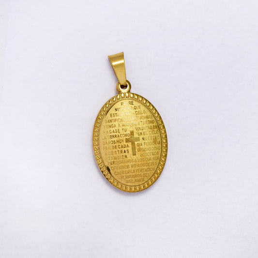 SSYP7201 - Steel 27mm x 18mm Spanish Lord's Prayer & cross oval pendant