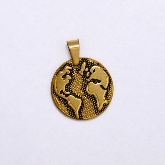 SSYP7205 - Steel 20mm round dotted world map disk pendant