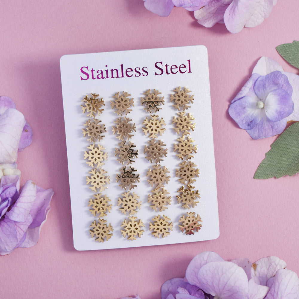 12 Pack Stainless steel gold snowflake studs