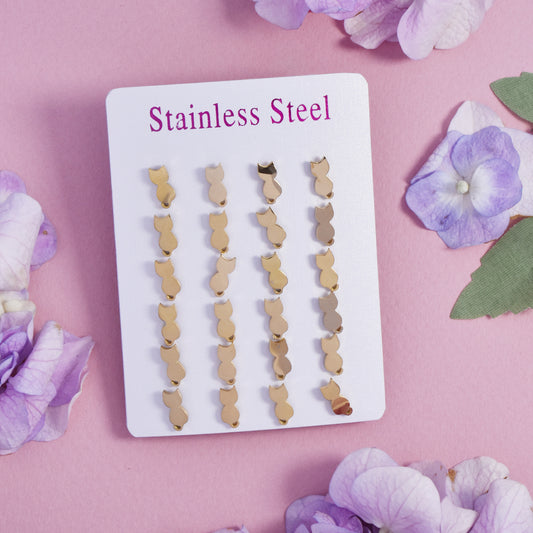 12 Pack Stainless steel gold cat stud earrings - SSYPK4700