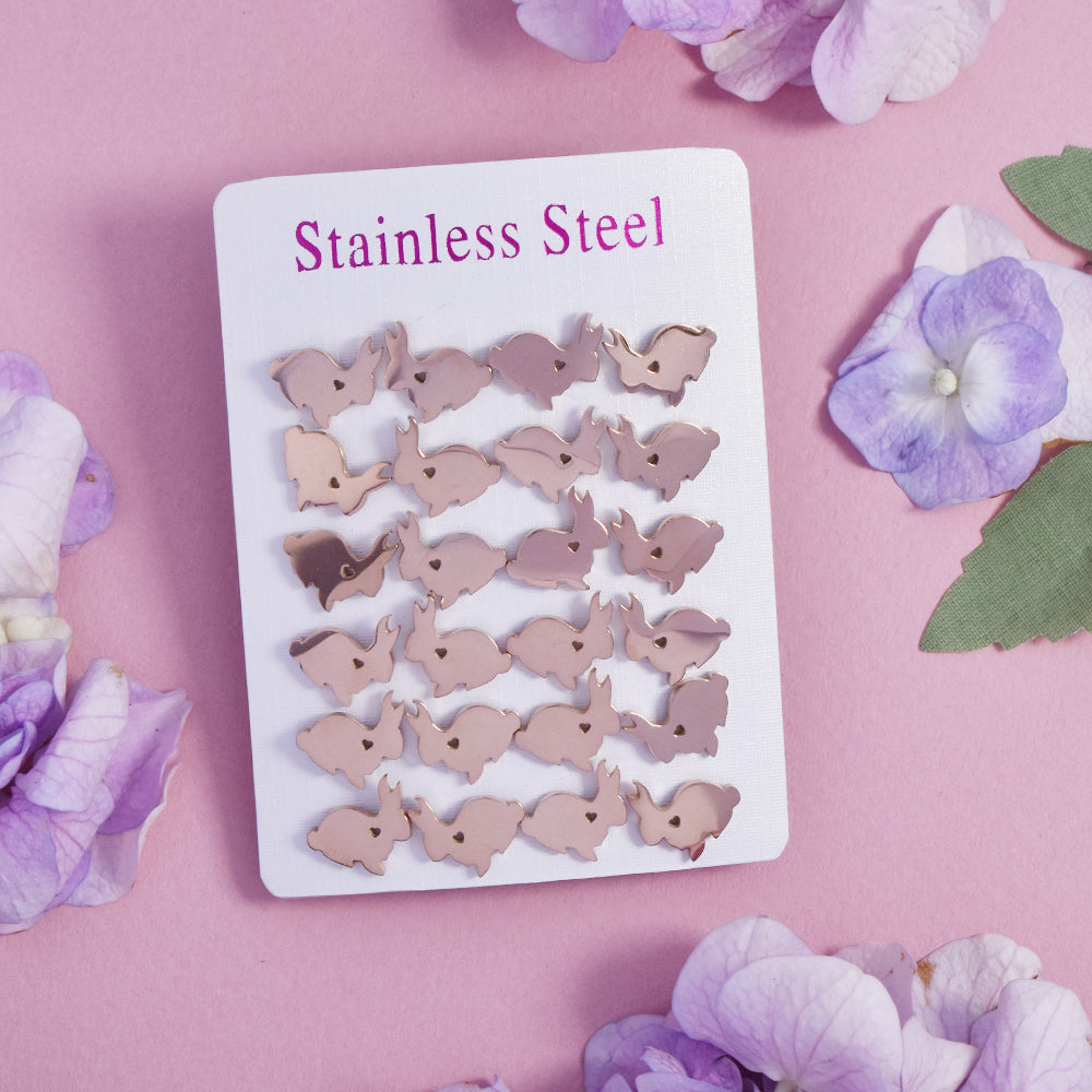 12 Pack Stainless steel rose gold bunny studs