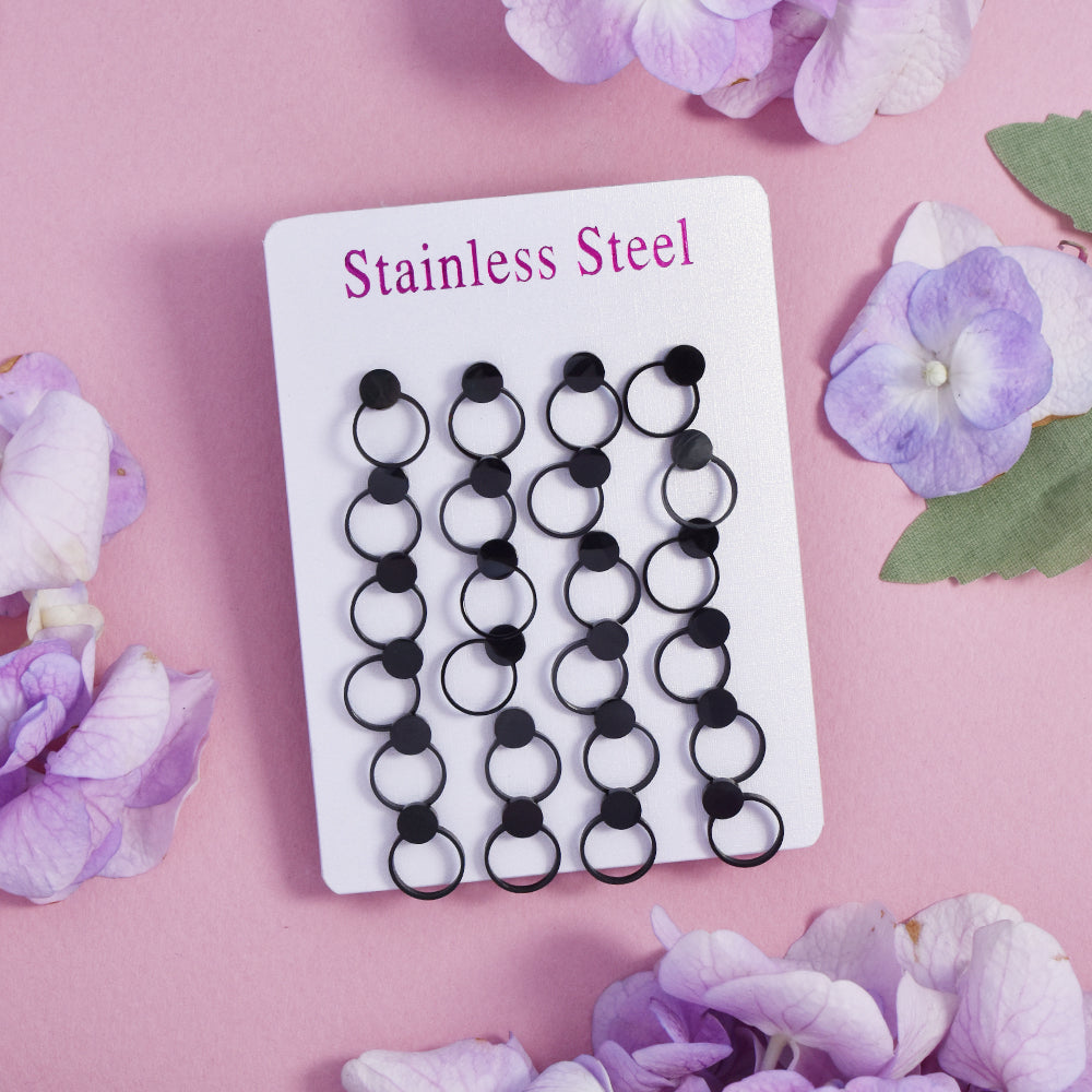 12 pack Stainless steel black cutout circle studs