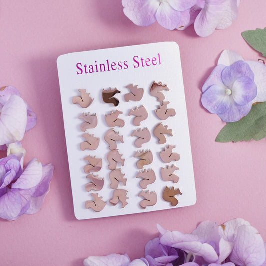 12 pack Stainless steel rose gold squirrel studs - SSYPK4709