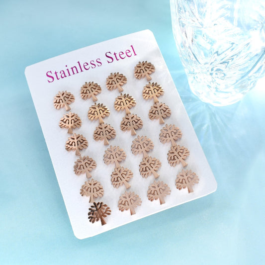 12 Pack rose gold Stainless steel tree of life stud earrings - SSYPK4716