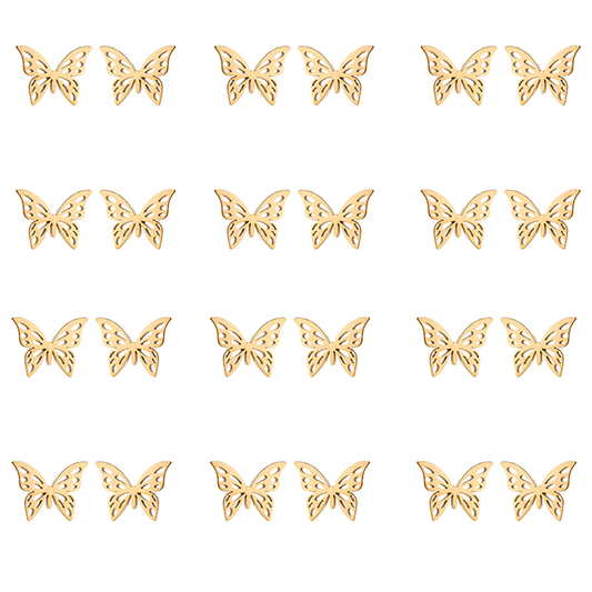 12 Pack Stainless steel cutout butterfly stud earrings - SSYPK4717