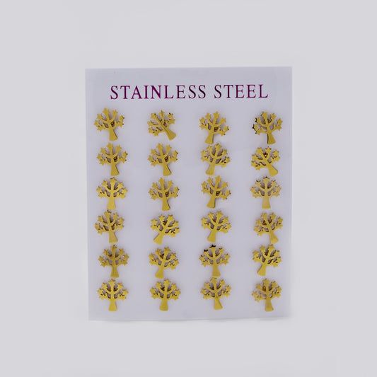 Stainless steel tree with stars 12 pack stud earring - SSYPK5448