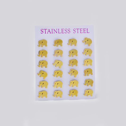 Stainless steel gold plain Elephant 12 pack studs - SSYPK5492