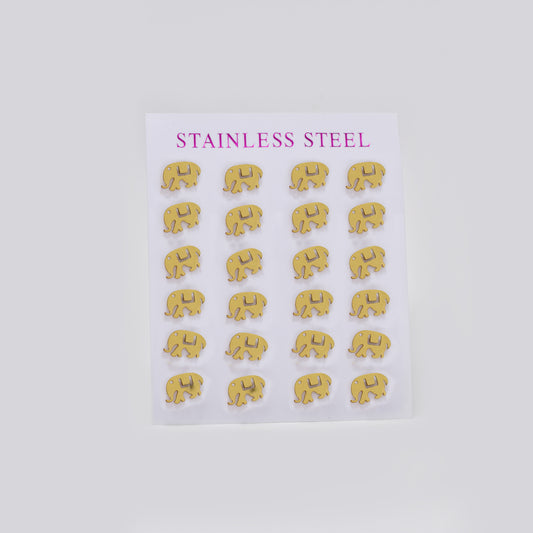Stainless steel gold Elephant with cutout  12 pack studs - SSYPK5493