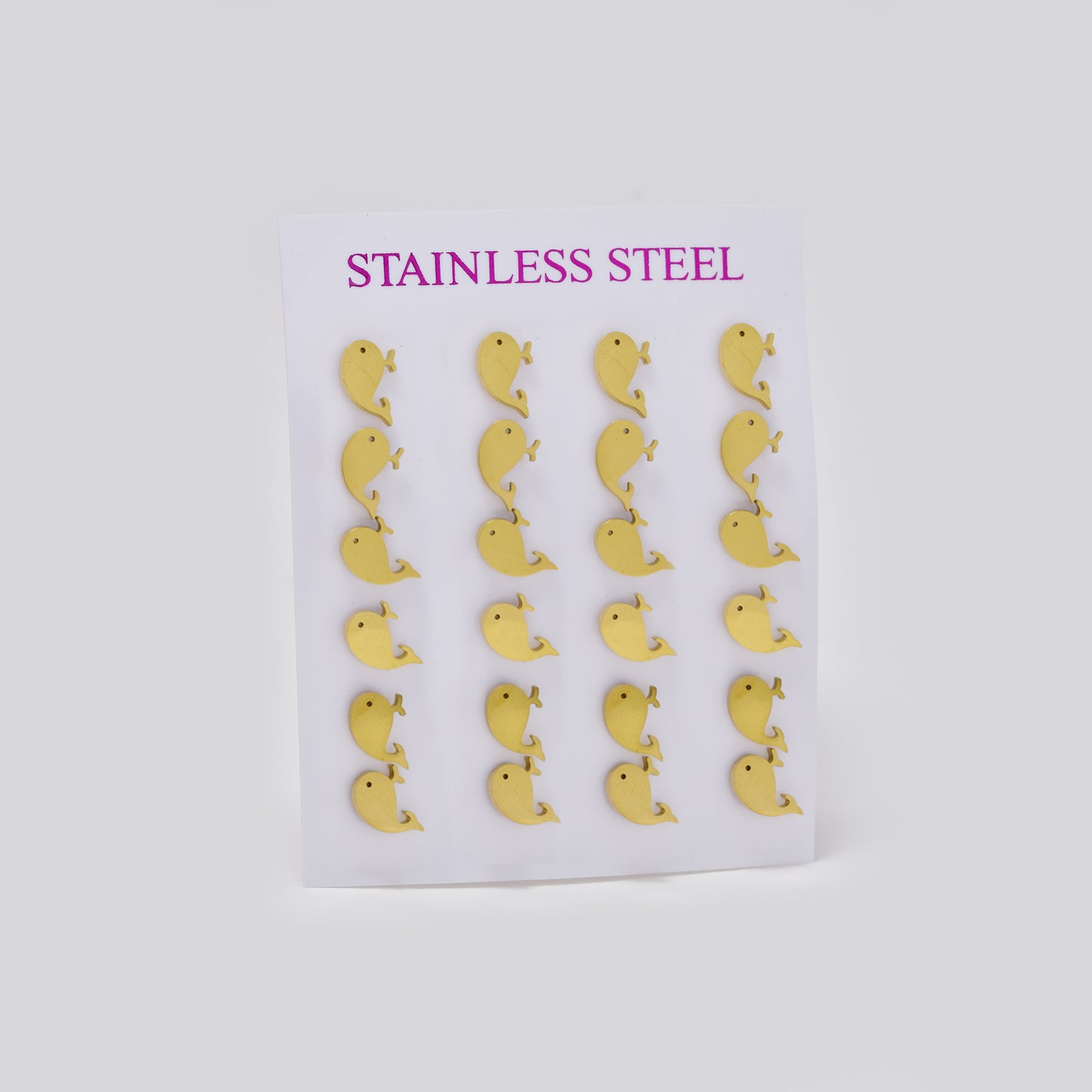 Stainless steel gold whale 12 pack studs - SSYPK5495