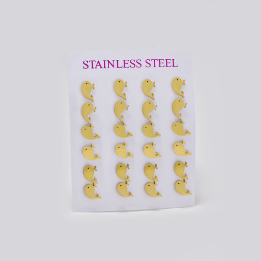 Stainless steel gold whale 12 pack studs - SSYPK5495