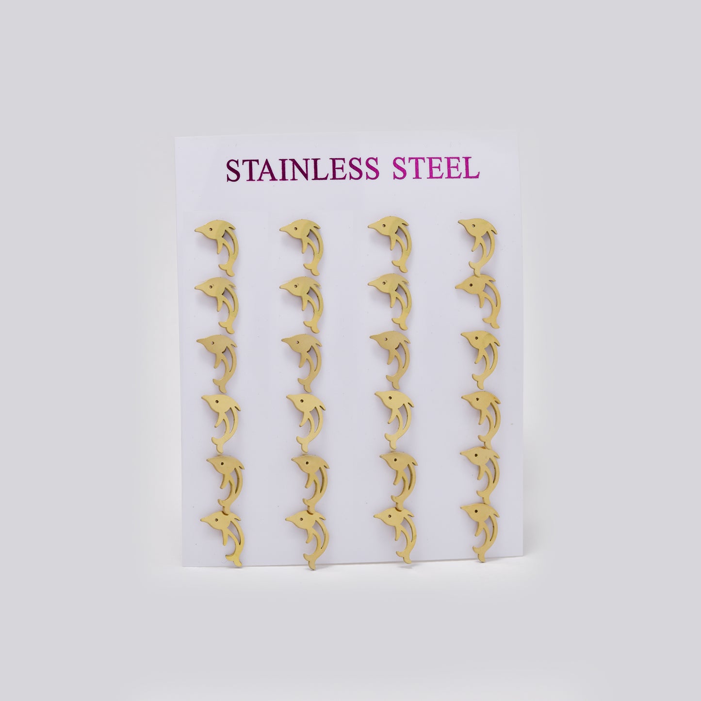 Stainless steel gold cutout dolphin 12 pack studs - SSYPK5496