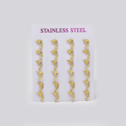 Stainless steel gold cutout dolphin 12 pack studs - SSYPK5496