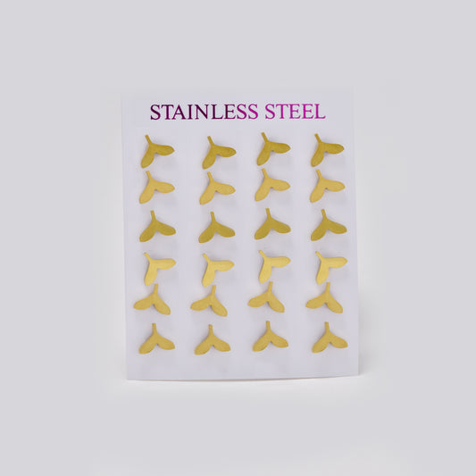 Stainless steel gold whale tail 12 pack studs - SSYPK5497