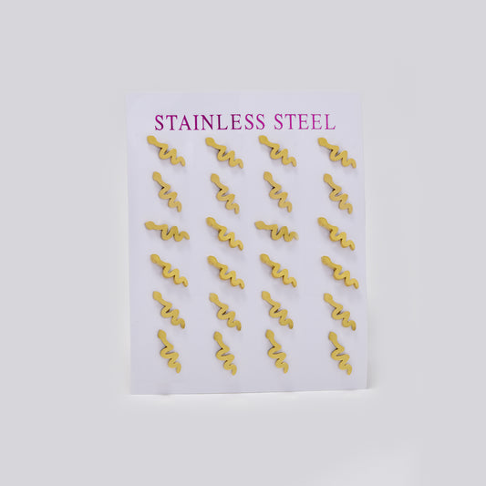Stainless steel gold snake 12 pack studs - SSYPK5498