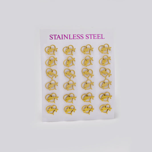 Stainless steel gold dolphin in heart  12 pack studs - SSYPK5499