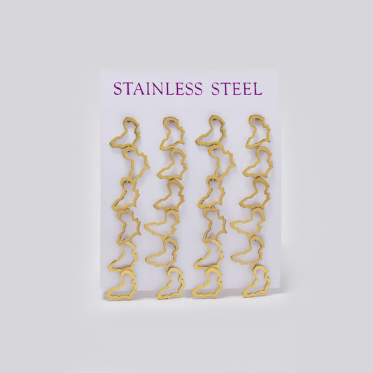 Stainless steel gold cutout africa 12 pack studs - SSYPK5502