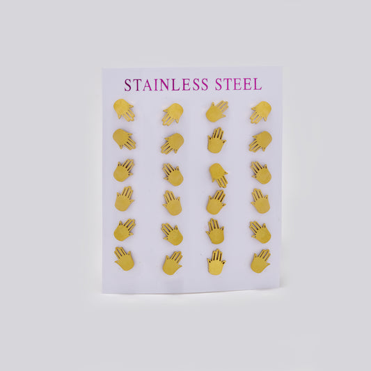 Stainless steel gold Hamsa 12 pack studs - SSYPK5503