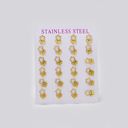 Stainless steel gold flower 12 pack studs - SSYPK5504
