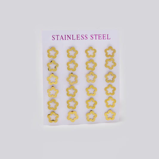 Stainless steel gold cutout flower petal 12 pack studs - SSYPK5505
