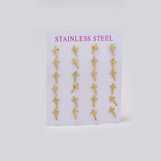 Stainless steel gold Long cross 12 pack studs - SSYPK5507