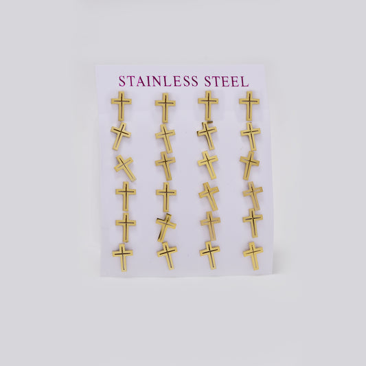Stainless steel gold center detail cross 12 pack studs - SSYPK5508