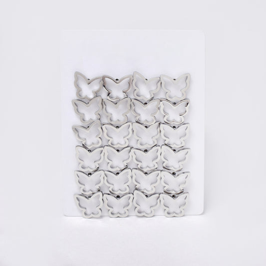 SSYPK7373 - Steel 12 pack open butterfly stud earrings