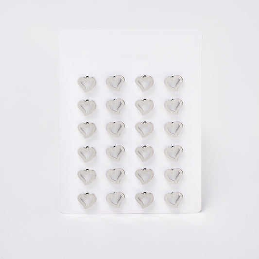 SSYPK7375 - Steel 12 pack curved heart stud earrings