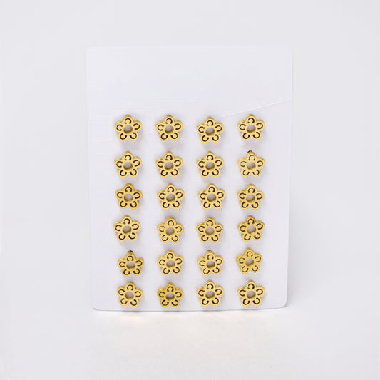 SSYPK7377 - Steel 12 pack flower stud earrings