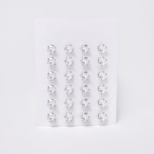 SSYPK7379 - Steel 12 pack 6mm round CZ stud earrings