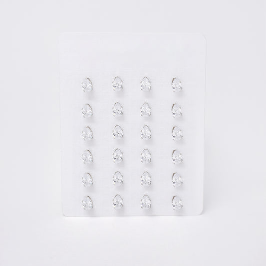 SSYPK7381 - Steel 12 pack teardrop CZ stud earrings